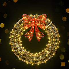 0.6M Christmas Lights 160 LED Motif Solar Wreath Xmas Decorations Jingle Jollys Occasions > Christmas > Outdoor Decorations & Lights XMAS-MOT-D-WREATH-GD Online Furniture