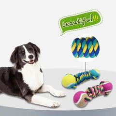 2 PCS Yellow Durable Cotton Rope and Tennis Ball Dog Toy Set - Chew Resistant Tug Toys with Rope Dumbbell - Perfect for Dogs of All Sizes Pet Care > Toys > Dog Toys V888-ELOSUNG13165 Online Furniture