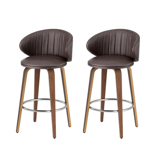 2x Artiss Bar Stools Dining Chairs Contoured Leather Wood Stool Furniture > Bar Stools & Chairs > Table & Bar Stools BA-TW-8186-BRX2 Online Furniture