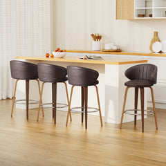 4x Artiss Bar Stools Dining Chairs Contoured Leather Wood Stool Furniture > Bar Stools & Chairs > Table & Bar Stools BA-TW-8186-BRX4 Online Furniture