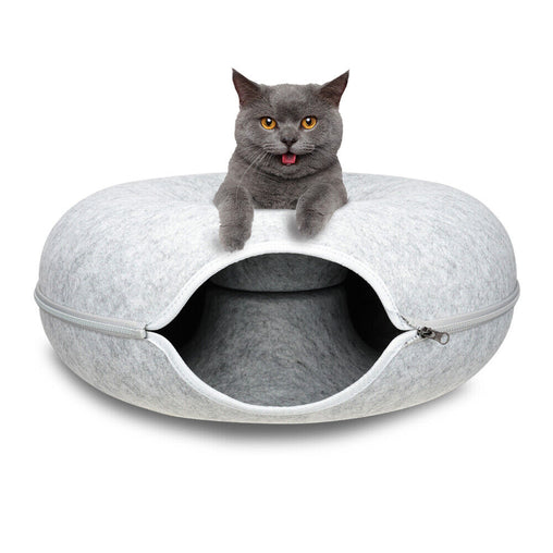 59 x 29cm Cat Tunnel Bed Dark Grey Felt Pet Puppy Nest Cave Toy Light Grey Pet Care > Cat Supplies V465-26822 Online Furniture