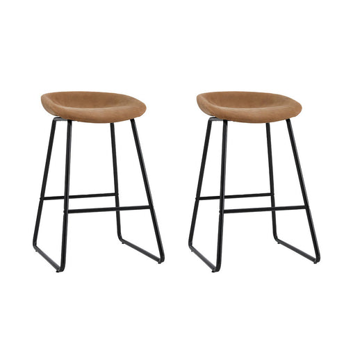 Artiss 2x Bar Stools Kitchen Dining Chairs Counter Stool PU Leather Metal Brown - Furniture Ozily