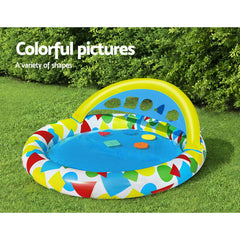 Bestway Kids Pool 120x117x46cm Inflatable Play Swimming Pools w/ Canopy 45L - Furniture Ozily