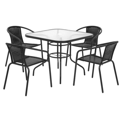 Gardeon Outdoor Dining Set 5 Piece Steel Stackable Chairs Table Patio Furniture - Furniture Ozily