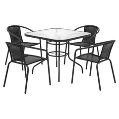 Gardeon Outdoor Dining Set 5 Piece Steel Stackable Chairs Table Patio Furniture - Furniture Ozily