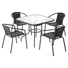 Gardeon Outdoor Dining Set 5 Piece Steel Stackable Chairs Table Patio Furniture - Furniture Ozily