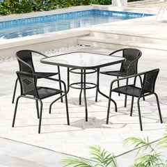 Gardeon Outdoor Dining Set 5 Piece Steel Stackable Chairs Table Patio Furniture - Furniture Ozily