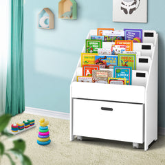Keezi 4 Tiers Kids Bookshelf Storage Organiser Children Bookcase Drawers Display - Furniture Ozily
