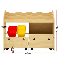Keezi 3 Tiers Kids Bookshelf Storage Children Bookcase Toy Box Organiser Display - Furniture Ozily