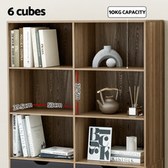 Artiss Bookshelf with 4 Drawers - MITZI Oak and Blue - ozily