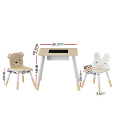 Keezi 3PCS Kids Table and Chairs Set Activity Desk Chalkboard Toy Hidden Storage - Furniture Ozily
