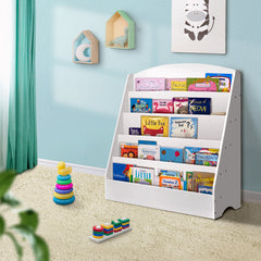 Keezi 5 Tiers Kids Bookshelf Magazine Shelf Organiser Bookcase Display Rack White - Furniture Ozily