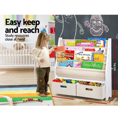 Keezi 4 Tiers Kids Bookshelf Magazine Rack Children Bookcase Organiser Drawer - Furniture Ozily
