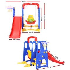 Keezi Kids Slide Swing Set Basketball Hoop Outdoor Playground Toys 120cm Blue - Furniture Ozily