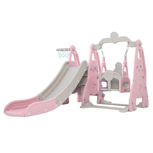 Keezi Kids Slide Swing Set Basketball Hoop Outdoor Playground Toys 170cm Pink - Furniture Ozily