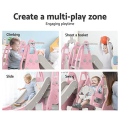 Keezi Kids Slide Swing Set Basketball Hoop Outdoor Playground Toys 170cm Pink - Furniture Ozily