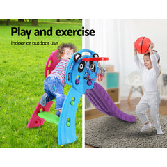 Keezi Kids Slide Set Basketball Hoop Indoor Outdoor Playground Toys 100cm Blue - Furniture Ozily