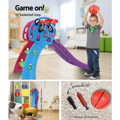 Keezi Kids Slide Set Basketball Hoop Indoor Outdoor Playground Toys 100cm Blue - Furniture Ozily