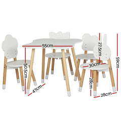 Keezi 5PCS Kids Table and Chairs Set Children Activity Study Play Desk White - Furniture Ozily