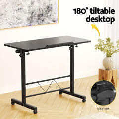 Artiss Laptop Desk Table Height Adjustable Wooden Bed Side Tables 80CM Black - ozily