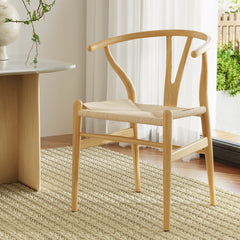 Artiss Wishbone Dining Chairs Ratter Seat Solid Wood Frame Cafe Lounge Chair - ozily