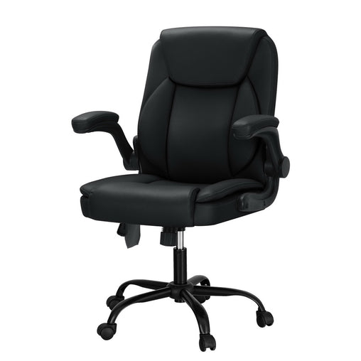 Artiss 2 Point Massage Office Chair Leather Mid Back Black - ozily
