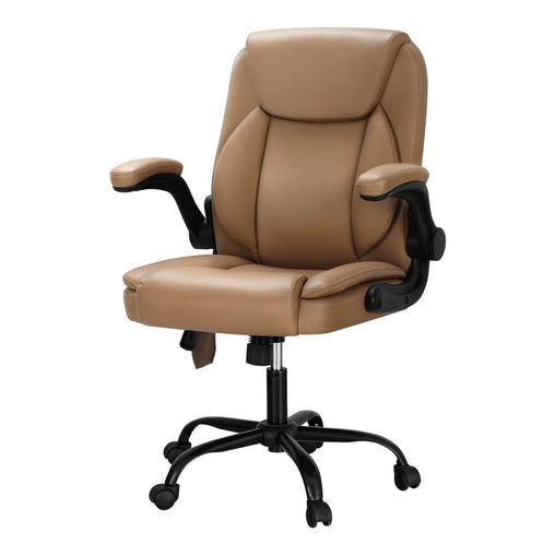 Artiss 2 Point Massage Office Chair Leather Mid Back Espresso - ozily