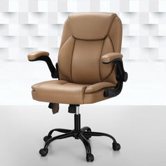 Artiss 2 Point Massage Office Chair Leather Mid Back Espresso - ozily