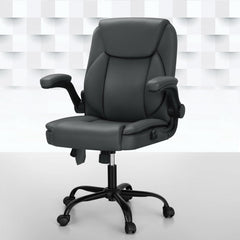 Artiss 2 Point Massage Office Chair Leather Mid Back Grey - ozily