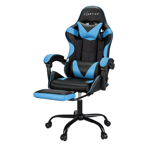Artiss 2 Point Massage Gaming Office Chair Footrest Cyan Blue - ozily