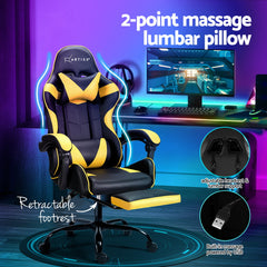 Artiss 2 Point Massage Gaming Office Chair Footrest Yellow - ozily