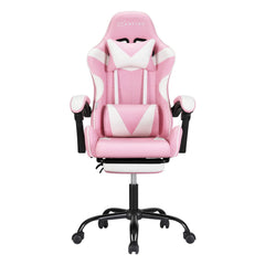 Artiss 2 Point Massage Gaming Office Chair Footrest Pink - ozily