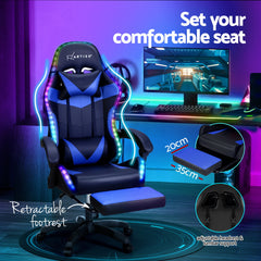 Artiss 6 Point Massage Gaming Office Chair 7 LED Footrest Blue - ozily