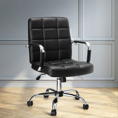 Artiss Office Chair PU Leather Mid Back Black - ozily