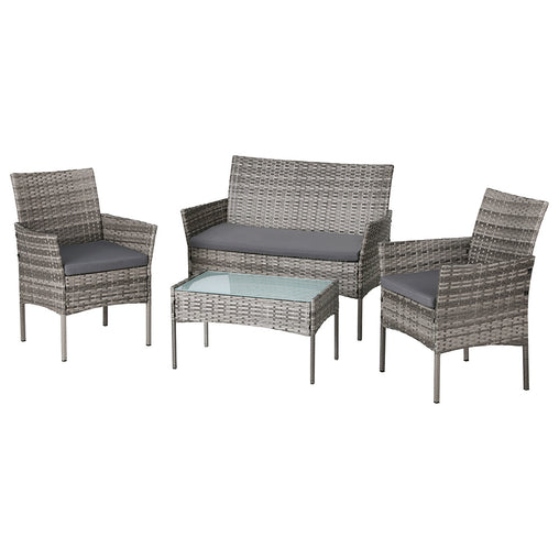 Gardeon 4 Seater Outdoor Sofa Set Wicker Setting Table Chair Furniture Grey - ozily