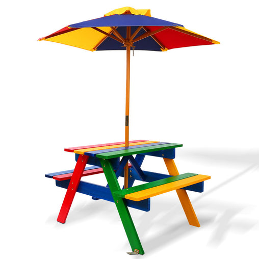 Keezi Kids Wooden Picnic Table Set with Umbrella - Furniture Ozily