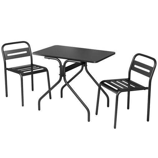 Gardeon 3PC Outdoor Bistro Set Patio Furniture Steel Table and Chairs Black - Furniture Ozily