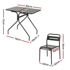 Gardeon 3PC Outdoor Bistro Set Patio Furniture Steel Table and Chairs Black - Furniture Ozily