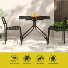 Gardeon 3PC Outdoor Bistro Set Patio Furniture Steel Table and Chairs Black - Furniture Ozily