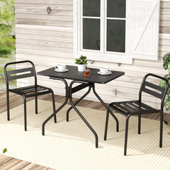 Gardeon 3PC Outdoor Bistro Set Patio Furniture Steel Table and Chairs Black - Furniture Ozily