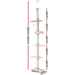 i.Pet Cat Tree 290cm Tower Scratching Cats Post Scratcher Floor to Ceiling Bed - Furniture Ozily