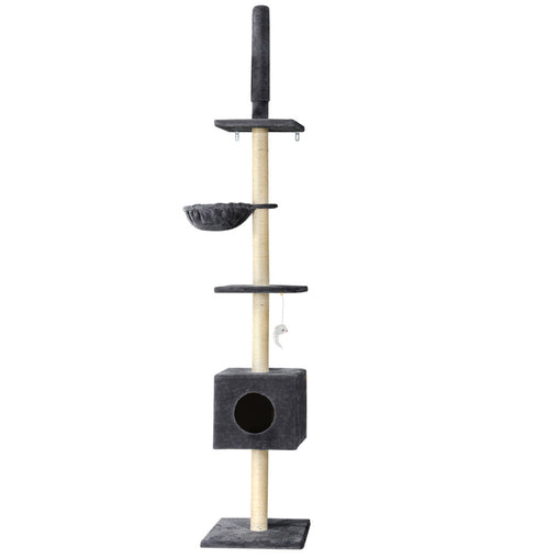 i.Pet Cat Tree 260cm Tower Scratching Post Scratcher Floor to Ceiling Cats Bed Dark Grey - Furniture Ozily