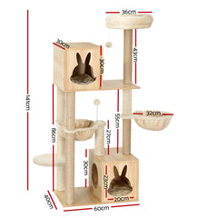 i.Pet Cat Tree 141cm Tower Scratching Post Scratcher Wood Bed Condo Toys House Ladder - Furniture Ozily