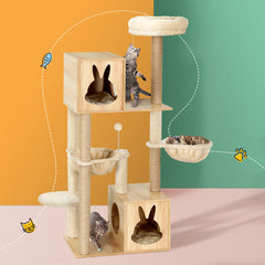 i.Pet Cat Tree 141cm Tower Scratching Post Scratcher Wood Bed Condo Toys House Ladder - Furniture Ozily