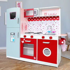 Keezi Kids Kitchen Play Set Wooden Pretend Toys Cooking Children Fridge Oven Red - Furniture Ozily
