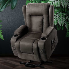 Artiss Recliner Chair Lift Assist Heated Massage Chair Velvet Rukwa - Furniture Ozily