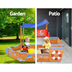 Keezi Kids Sandpit Wooden Boat Sand Pit with Canopy Bench Seat Beach Toys 165cm - Furniture Ozily
