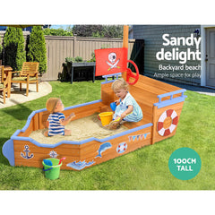 Keezi Kids Sandpit Wooden Boat Sand Pit Bench Seat Outdoor Beach Toys 165cm - Furniture Ozily