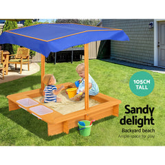 Keezi Kids Sandpit Wooden Sandbox Sand Pit with Canopy Water Basin Toys 103cm - Furniture Ozily