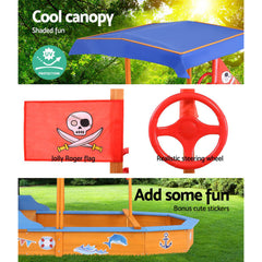 Keezi Kids Sandpit Wooden Boat Sand Pit with Canopy Bench Seat Beach Toys 150cm - Furniture Ozily